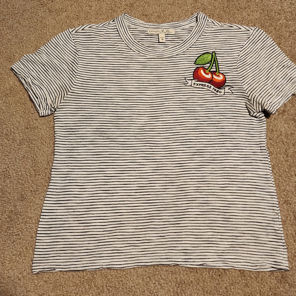 Express Striped Tee with Cherry Design